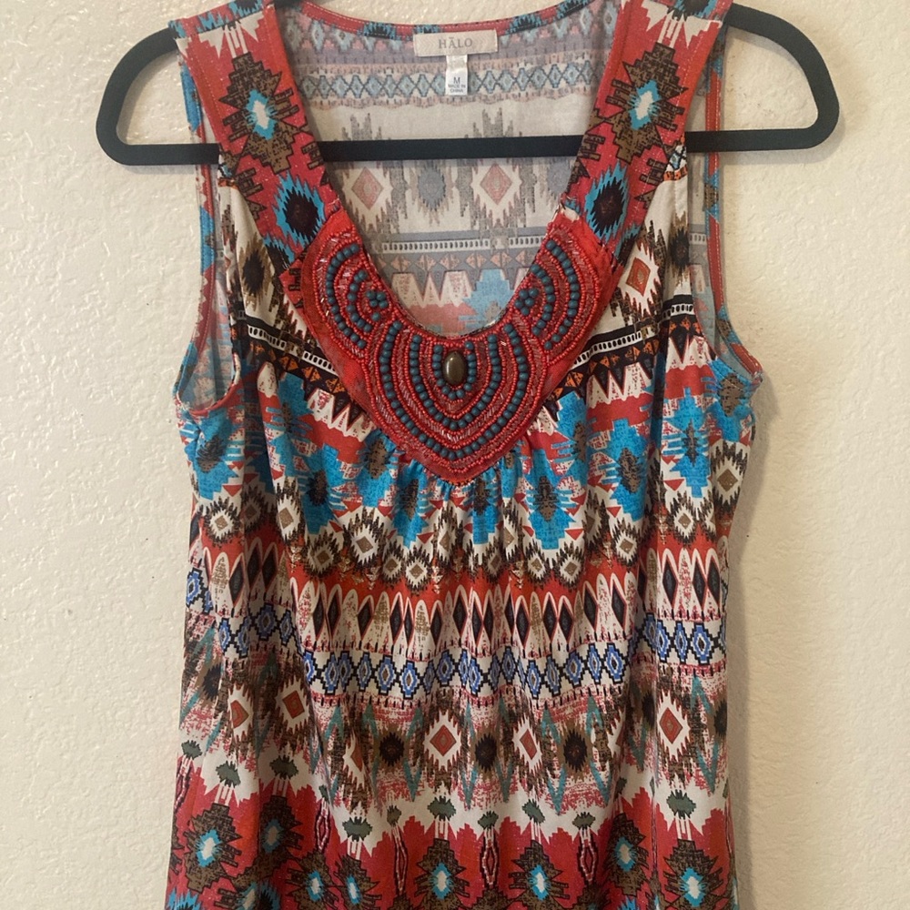 Halo Red and Blue Graphic Sleeveless beaded Tank Top